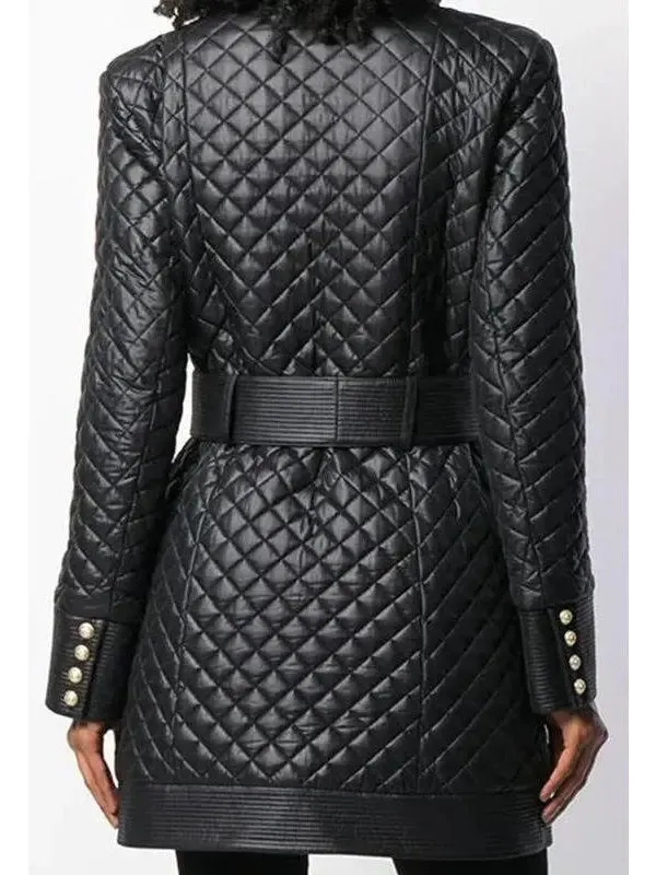 Women’s Diamond Quilted Leather Coat