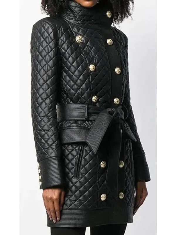 Women’s Diamond Quilted Leather Coat