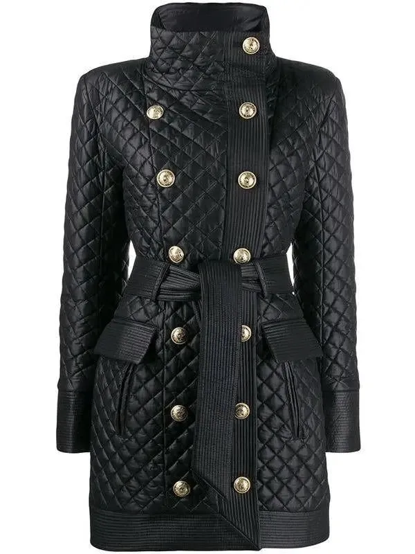 Women’s Diamond Quilted Leather Coat