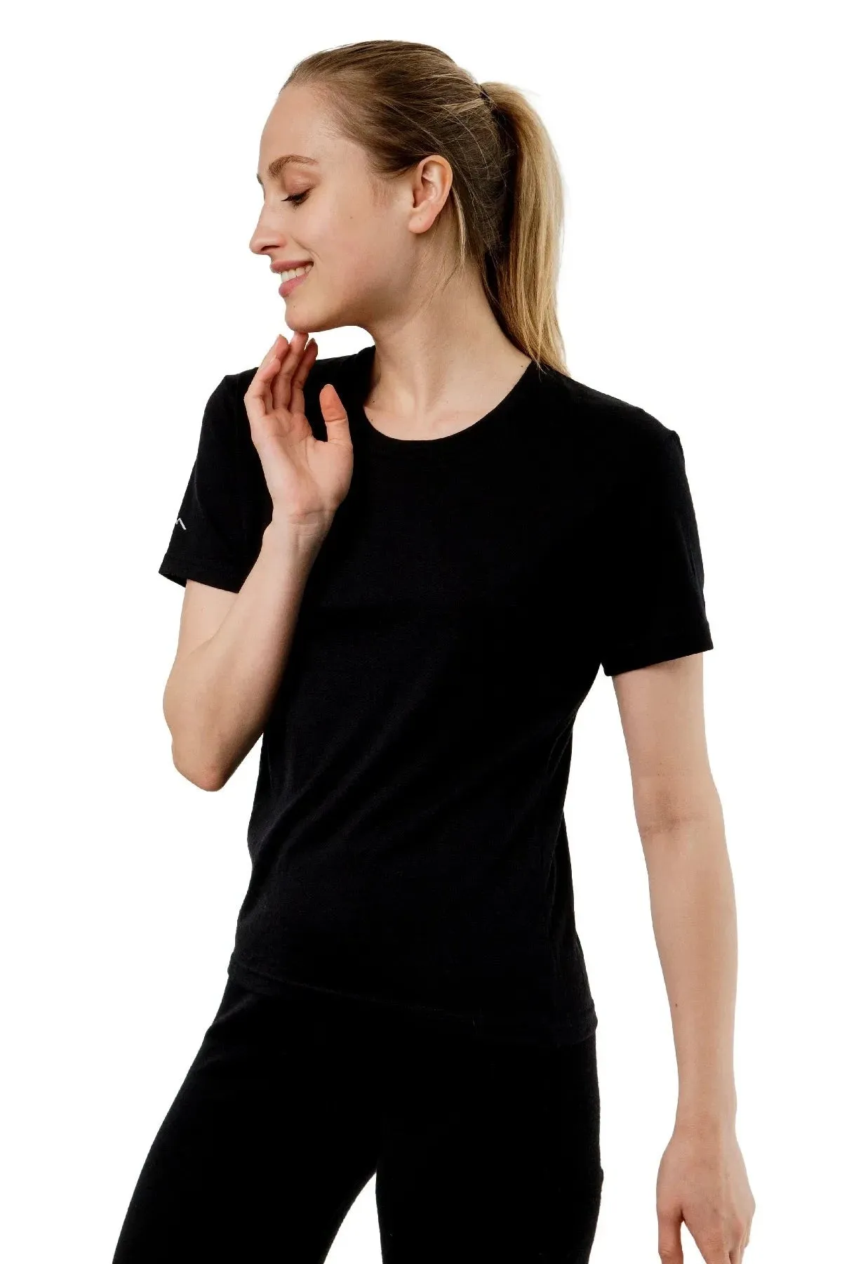 Women's Merino T-shirt 165 Solid Black | Crewneck