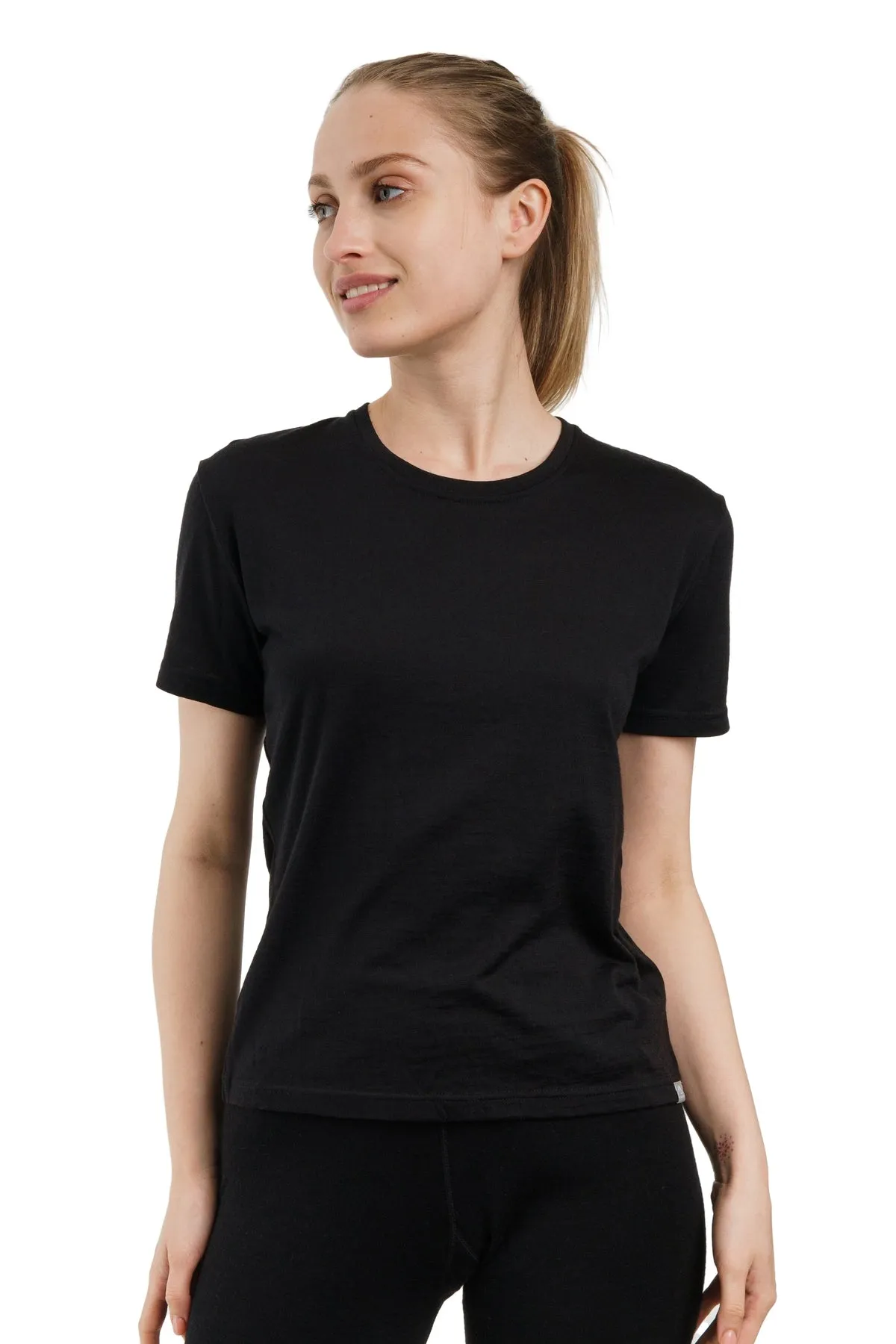Women's Merino T-shirt 165 Solid Black | Crewneck