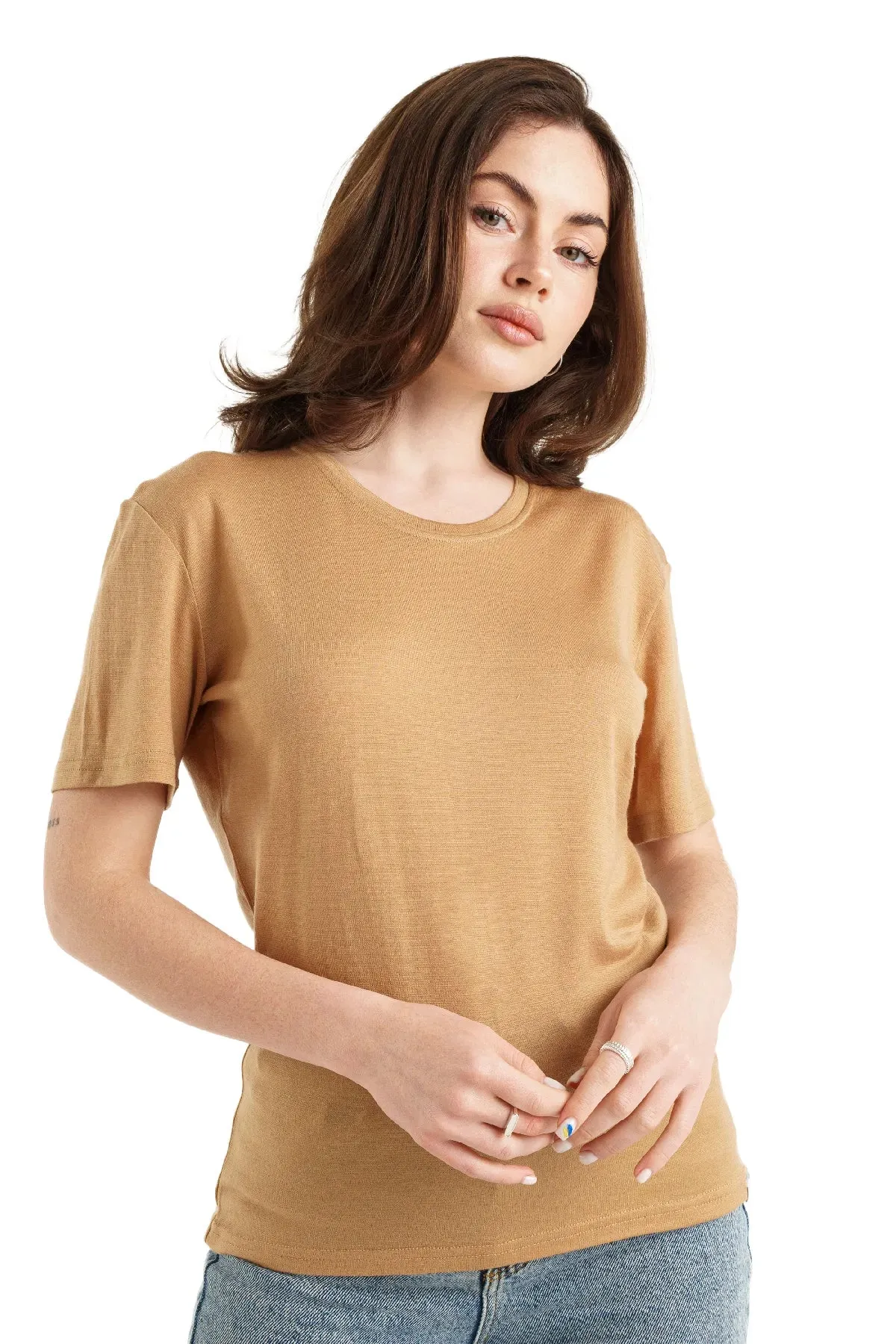 Women's Merino T-shirt 165 Tan | Crewneck