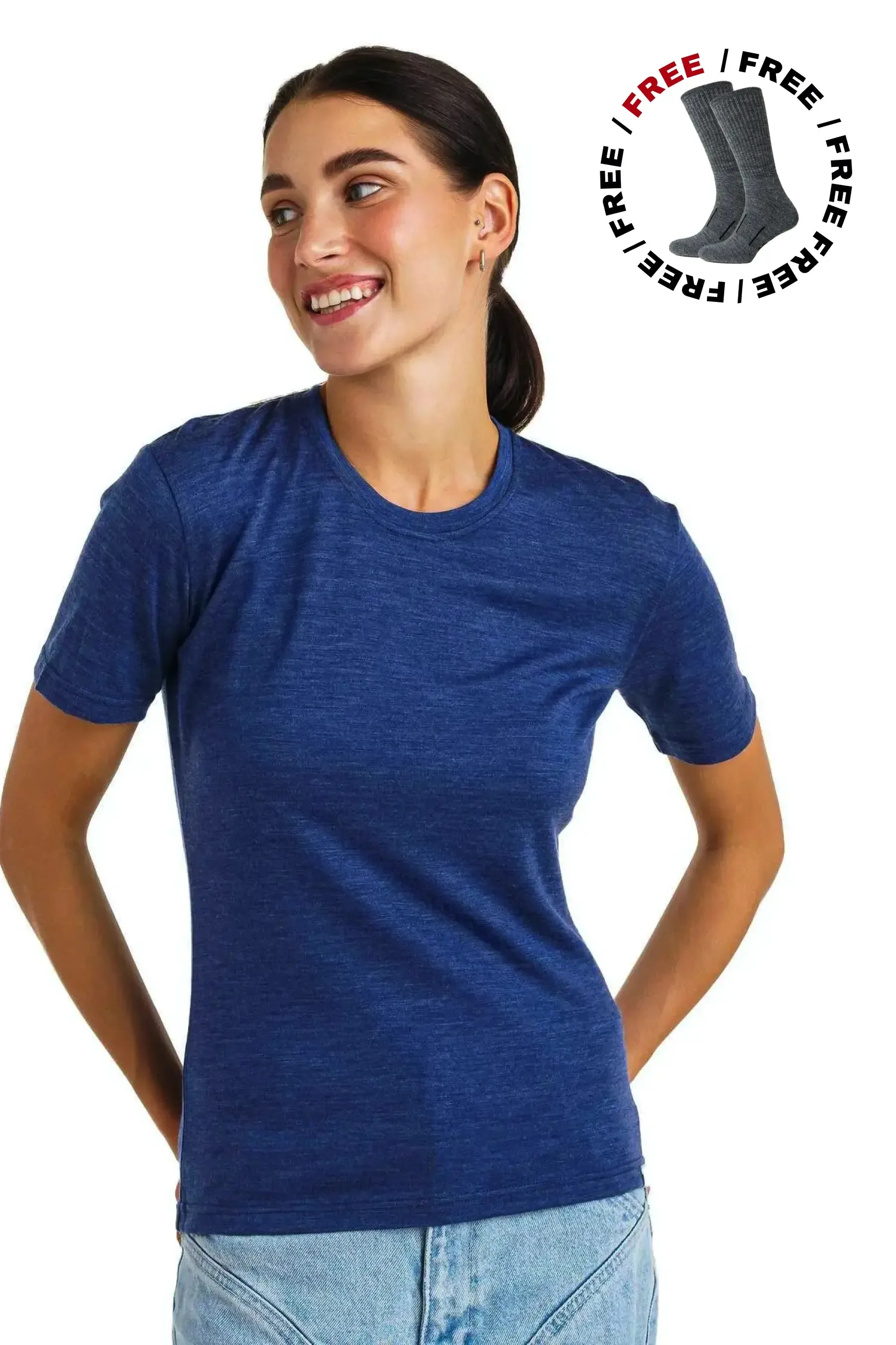 Women's Merino T-shirt 165 Windsor Blue | Crewneck ( socks)